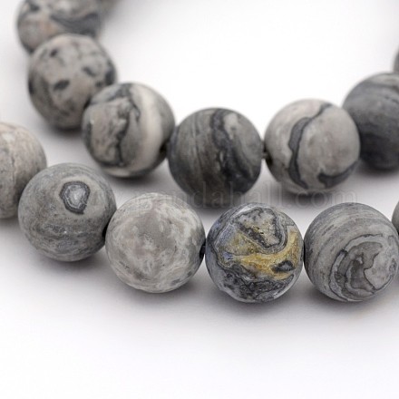Frosted Natural Map Stone/Picasso Stone/Picasso Jasper Round Bead Strands G-M272-08-6mm-1