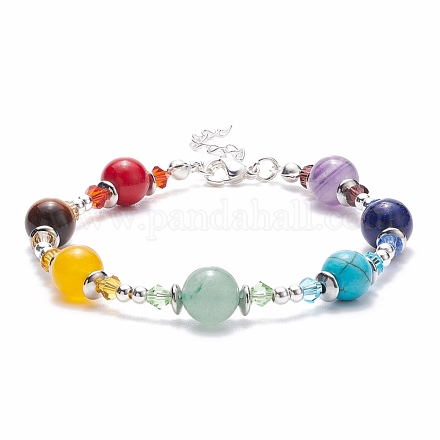 Bracelet rond en perles de pierres précieuses mélangées BJEW-TA00100-1