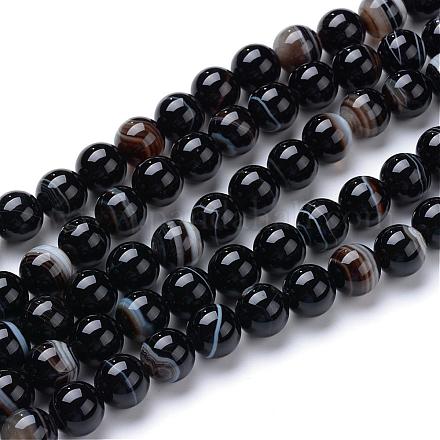 Natural Striped Agate/Banded Agate Bead Strands G-R412-19-10mm-1