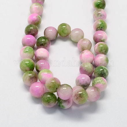 Chapelets de perle en pierre de jade blanc teinté naturel X-G-R271-8mm-XP25-1