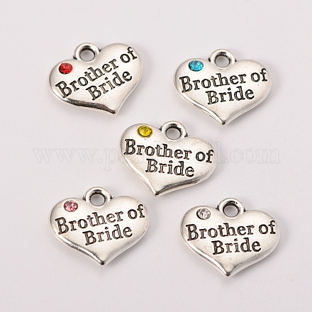 Wedding Party Supply Antique Silver Alloy Rhinestone Heart Carved Word Brother of Bride Wedding Family Charms TIBEP-N005-27-1