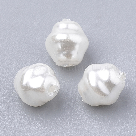 環境に優しいプラスチック模造真珠ビーズ  高い光沢  グレードA  ホワイト  6.5x6mm  穴：1.2mm X-MACR-T013-10-1
