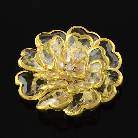 Transparent Acrylic Flower Cabochons with Rhinestone and Golden Tone Brass Bottom FIND-R027-17-1