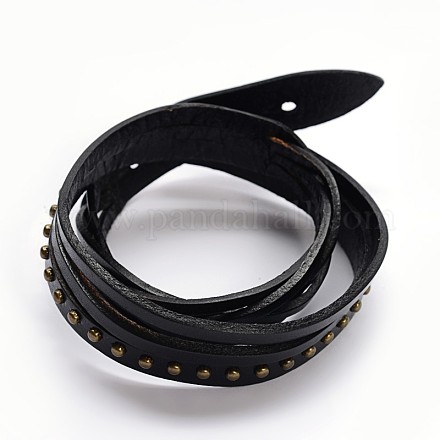 Punk Rock 2-Loop Cowhide Leather Studded Bracelets BJEW-F173-03C-1