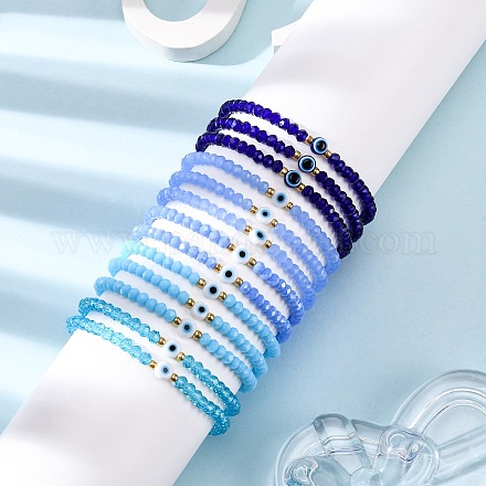 13 комплект эластичных браслетов от сглаза из смолы и стеклянных бусин BJEW-JB12367-1