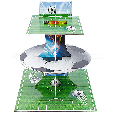 3-stöckiger runder Cupcake-Ständer aus Papier zum Thema Fußballspiel AJEW-WH0258-795-1