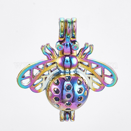 Plated Alloy Bead Cage Pendants PALLOY-S119-030-1