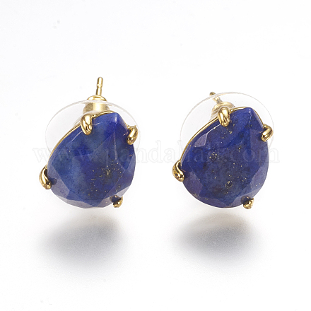 Natural Lapis Lazuli Stud Earrings X-EJEW-L196-03D-1