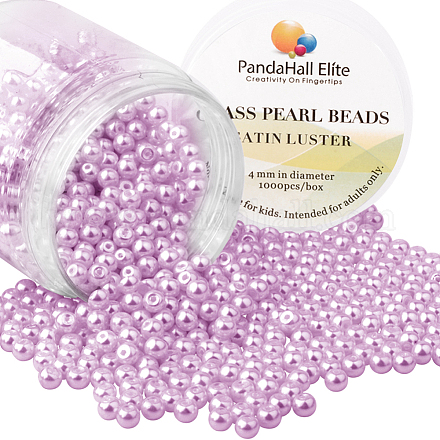 Pandahall elite 4mm circa 1000 pezzi assortimento di perle rotonde di perle di vetro minuscole per kit di scatole per gioielli prugna HY-PH0002-11-B-1