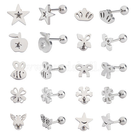 Unicraftale 20 paires 10 styles 304 boucles d'oreilles en cartilage d'haltères en acier inoxydable EJEW-UN0001-61-1