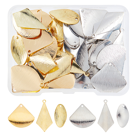 SUPERFINDINGS 60Pcs 3 Style Gold Platinum Blanks Pendants Rack Plating Brass Pendants Rhombus Triangle Leaf Stamping Blanks Charms for Jewelry Making KK-FH0002-27-1