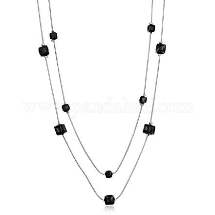 Trendy Faceted Cube Glass Two Layered Necklaces NJEW-BB15057-B-1