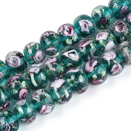 Нити бусин-рондель с внутренним цветком ручной работы в технике лэмпворк LAMP-T022-24F-1