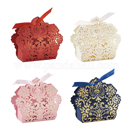 Fashewelry 40 Sets 4 Farben aushöhlen mit Blumenmuster Papier-Süßigkeiten-Boxen und 1 Stück Metalldraht-Krawatten CON-FW0001-03-1