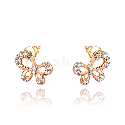 Butterfly Real Rose Gold Plated Fashion Tin Alloy Austrian Crystal Stud Earrings EJEW-AA00057-41-1