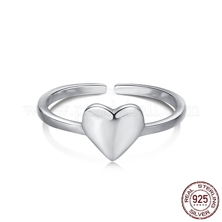 925 серебряное кольцо-манжета с родиевым покрытием и открытым сердцем RJEW-A019-05P-1