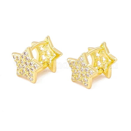 Boucles d'oreilles créoles réversibles à charnière étoile en zircone cubique transparente EJEW-I266-06G-1