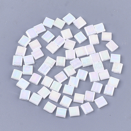 2穴不透明ガラスシードビーズ  アブカラー  長方形  ホワイト  5x4.5~5.5x2~2.5mm  穴：0.5~0.8mm SEED-S023-28C-05-1
