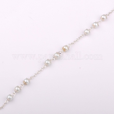 Chaînes en perles de verre rondes manuelles pour fabrication de bracelets et colliers AJEW-JB00056-01-1