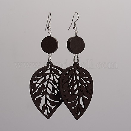 Trendy Leaf Wood Dangle Earrings EJEW-F0090-09E-1