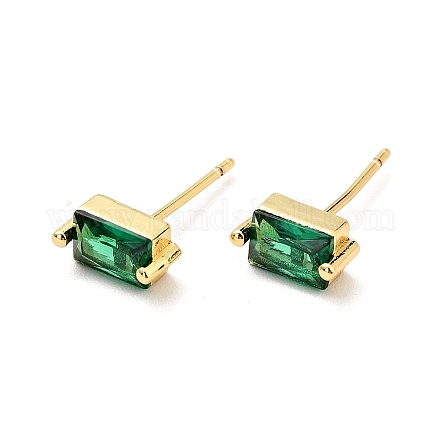 Green Cubic Zirconia Rectangle Stud Earrings X-EJEW-G297-19G-1