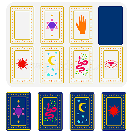 FINGERINSPIRE Layered Tarot Painting Stencil 11.7x8.3 inch DIY Tarot Painting Stencils Plastic Hand Sun Snake Moon Stars Devil's Eye Patterns Template Reusable Stencils for DIY Projects Crafts DIY-WH0396-426-1