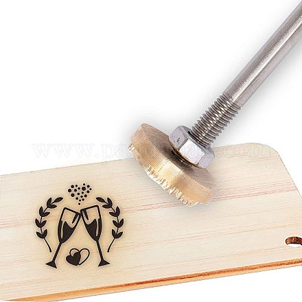 OLYCRAFT Wood Leather Branding Iron 3CM Branding Iron Stamp Custom Logo BBQ Heat Stamp with Brass Head and Wood Handle for Woodworking and Handcrafted Design - Cheers AJEW-WH0113-15-54-1