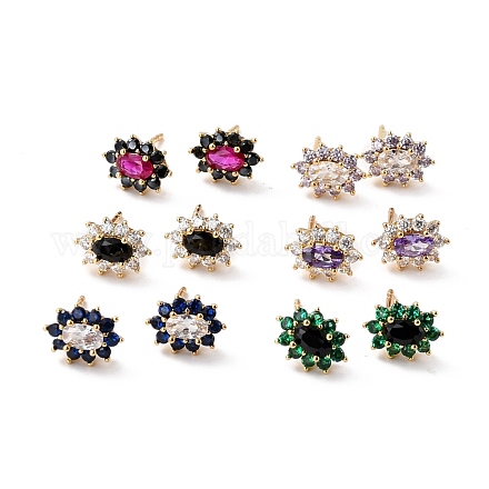 Flower Cubic Zirconia Stud Earrings for Her EJEW-C002-19G-RS-1