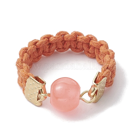Glass Round Ball Braided Bead Style Finger Ring RJEW-JR00600-05-1