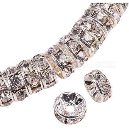PH PandaHall Silver Plated Nickel Free Brass Middle East Rondelle Rhinestone Spacer Beads Silver 6x3mm for Jewelry Making 50 Pcs/Bag RB-PH0001-07S-NF-1