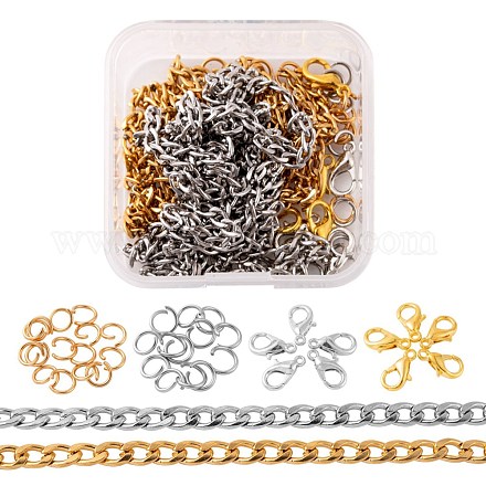 Diy 1.8m 2 colores chapado al vacío 304 cadenas de acero inoxidable trenzadas cadenas de bordillo kits de fabricación de collares DIY-FS0001-25-1