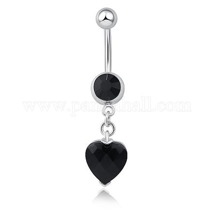 Piercing Jewelry Real Platinum Plated Brass Rhinestone Heart Navel Ring Belly Rings AJEW-EE0001-39C-1