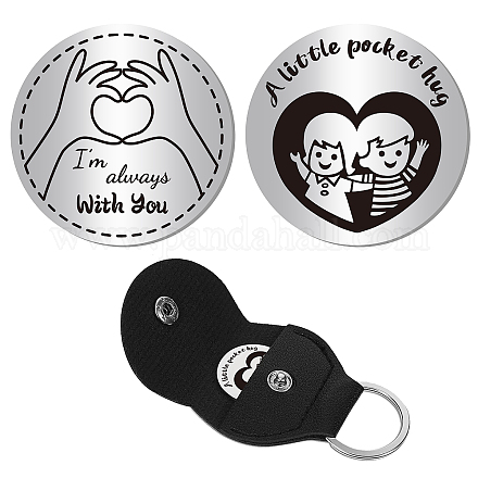 CREATCABIN Pocket Hug Token Long Distance Relationship Keepsake Stainless Steel Double Sided Inspirational Gift with PU Leather Keychain for Women Men Bestie Daughter Son 1.2 x 1.2 Inch AJEW-CN0001-21H-1