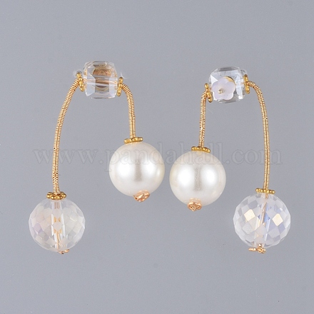 Boucles d'oreilles rondes en perles de verre et perles de verre écologiques EJEW-JE03822-03-1