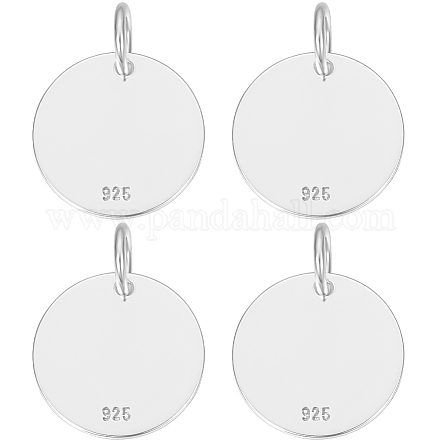 Beebeecraft 1 Box 4Pcs Flat Round Charm Sterling Silver 12mm Blank Bezel Tray Charms Cabochon Settings with Loop for Jewelry Making STER-BBC0005-37A-1