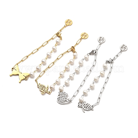 304 Gliederarmband aus Edelstahl mit CCB-Perlenketten für Damen BJEW-C025-08-1