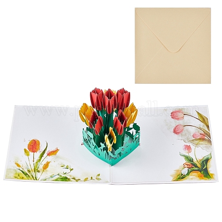 3d tulipanes pop-up tarjetas de felicitación DIY-WH0161-06-1