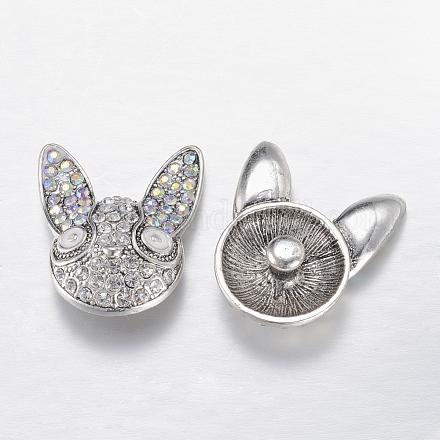 Alloy Rhinestone Bunny Snap Buttons SNAP-R029-06AS-1
