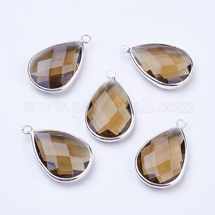 Silver Color Plated Brass Glass Teardrop Pendants GLAA-M006-A-08S-1