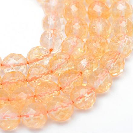 Faceted Round Natural Citrine Bead Strands G-R346-12mm-06-1