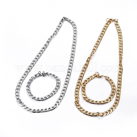 304 Stainless Steel Curb Chains Jewelry Sets SJEW-E328-08-1
