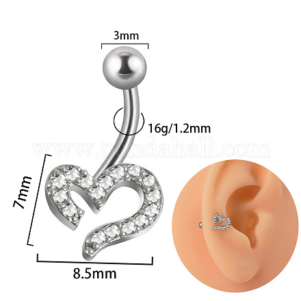 Серьги-гвоздики для хряща из титана g23 с прозрачным кубическим цирконием и изогнутой штангой FS-WGD98FB-46-1