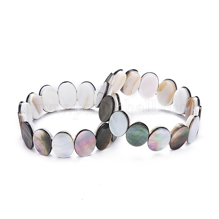 Lèvre naturel noir bracelets shell stretch BJEW-P261-A02-1