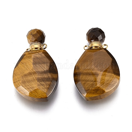 Faceted Natural Tiger Eye Openable Perfume Bottle Pendants G-E564-08F-G-1