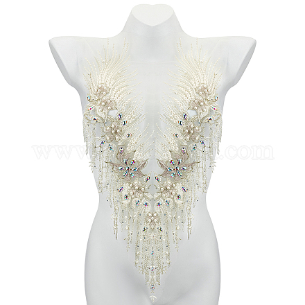Cuello de strass de encaje floral bordado de poliéster DIY-WH0304-901D-1