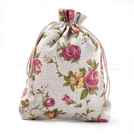 ポリコットン（ポリエステルコットン）パッキングポーチ巾着袋  印刷された花で  カラフル  17.6~18.4x12.4~13.5cm ABAG-S004-04D-13x18-1