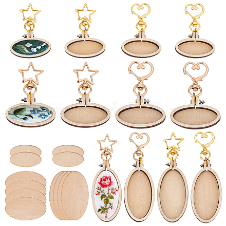 OLYCRAFT 12Pcs Blanks Wood Keychain Mini Embroidery Hoops Keychain with Lobster Clasp Wood Round Embroidery Hoops Oval Tray Wood Keychain for Embroidery Display DIY Pendant Crafts KEYC-AB00002-1