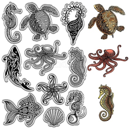 CRASPIRE Sea Animals Clear Rubber Stamps Turtle Whale Seahorse Retro Vintage Reusable Transparent Silicone Stamp Seals for Journaling Card Making Scrapbooking Photo Album Decorative DIY Christmas Gift DIY-WH0439-0257-1