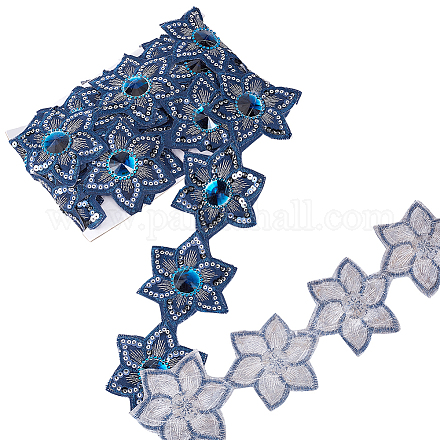 NBEADS Iron on/Sew on Ethnic Style Embroidery Flower Polyester Lace Ribbons OCOR-WH0060-47B-1