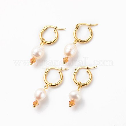 Créoles pendantes en perles de verre et perles naturelles EJEW-JE05009-1
